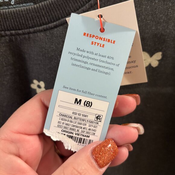 Cat & Jack Girl's Charcoal Butterfly Crop Top Sweatshirt ~ Size: M (8) NWT - Picture 4 of 4